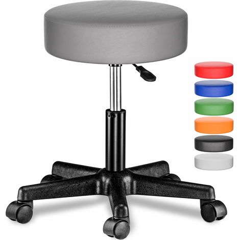 CASARIA® Taburete con ruedas altura regulable 46-60cm acolchado 10cm 360° Ø35cm Gris