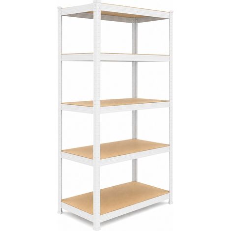 Relaxdays Étagère lourde, tailles au choix, 875 kg, 5 niveaux, cave & garage, emboîtable, blanc/marron (1/5)