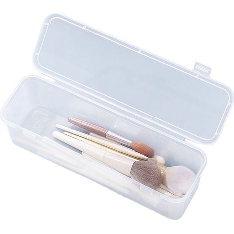 Boîte de rangement pour pinceaux longs, organisateur de pinceaux de maquillage portable en plastique transparent avec couvercle, contenants de rangement multifonctionnels pour crayons à sourcils (1/4)