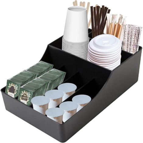 Organisateur professionnel pour cafétéria, commode multi-compartiments café, 9 compartiments, fonctionnel et facile à nettoyer, pour gobelets pailles serviettes de table à sucre (30 x 20 x 10 cm) (1/5)