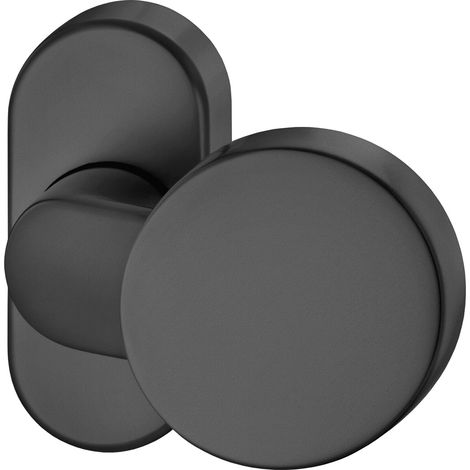 FSB Türknauf ø 50mm 070854 mit Rosette - Türknopf fest vernietet gekröpft, Aluminium schwarz matt