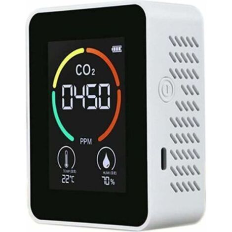 Détecteur de dioxyde de carbone CO2 pour la qualité de l'air, la température et l'humidité, mesure rapide du CO2, blanc (1/4)