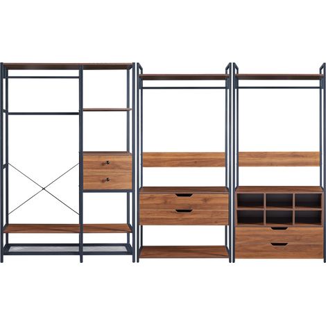 Set Larem 3 Mobili Organizzatori Guardaroba 288 cm Set F - Nero / Effetto Noce [en.casa]