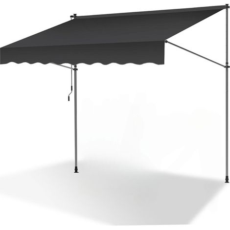 Randaco Klemmmarkise mit Handkurbel, 300x120cm Balkonmarkise, UV-beständig 50+ höhenverstellbar Sonnenschutz ohne Bohren für Terrasse und Balkon Grau