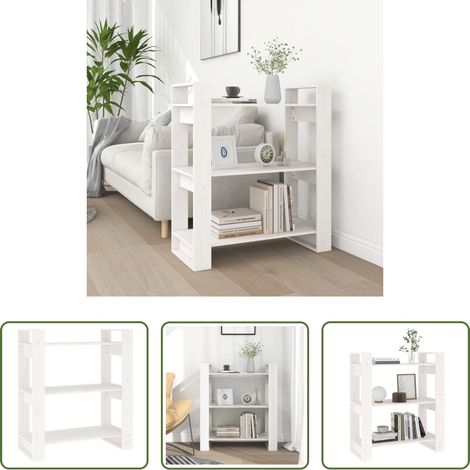 vidaXL Kieferholz - Bücherregal/Raumteiler Weiß 80x35x91 cm Massivholz Kiefer (1/5)