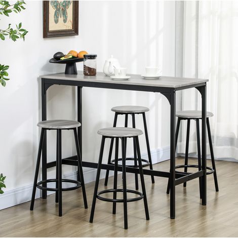 CHICFURN Tavolo da bar con 4 sgabelli 110 x 50 x 89,5 cm MDF grigio stile industriale (1/5)