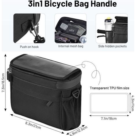 (Noir)Sacoche Vélo Guidon - Valkental - 5L - Écran Tactile - Imperméable - Adaptateur Rapide