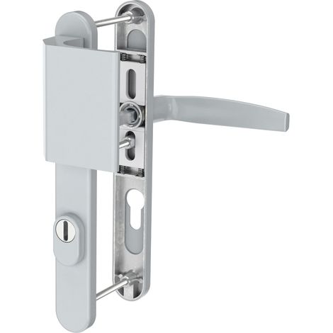 Langschildgarnitur Aluminium Schmalrahmengarnitur 92mm Silber PZ Lochung Türdrücker Stossgriff/Drücker 55-70mm ja (1/2)