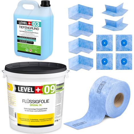 LEVEL+ Dichtset für Duschabdichtung Bad Dichtband Flüssigfolie 25kg SET70 (1/4)