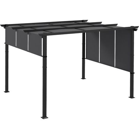 Pérgola retráctil con 3 toldos, estructura de acero, para jardín y terraza, gris oscuro (1/5)