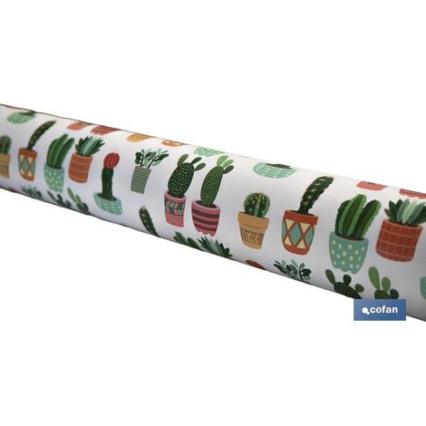 Rolle wasserfeste, schmutzabweisende Tischdecke mit Kaktusdruck, 140 cm x 20 m, 60 % Baumwolle und 40 % Polyester (1/4)