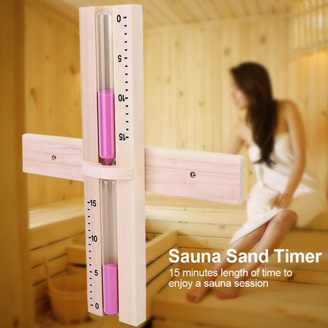 15 Minuten Sauna-Sanduhr, Wandmontierte Sanduhr aus Holz mit rosa Sand (1/5)