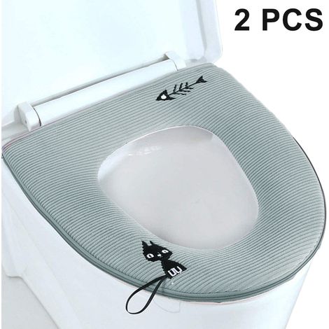 Lot de 2 housses de siège de toilette avec fermeture éclair, housse lavable standard avec poignée, coussinet doux, épais et chaud pour salle de bain (1/4)
