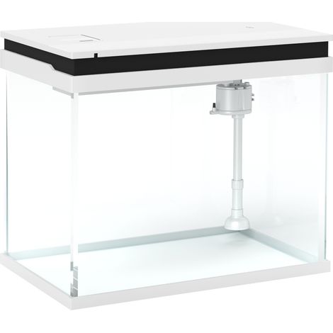 Aquarium 41 litres en verre compact avec LED tricolore, pompe silencieuse et filtration, vue 360°, pour poissons tropicaux et eau froide, blanc  CHICFURN (1/5)