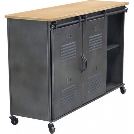 Mobile in acciaio e legno con ripiani e ante scorrevoli 116x40xH77 cm