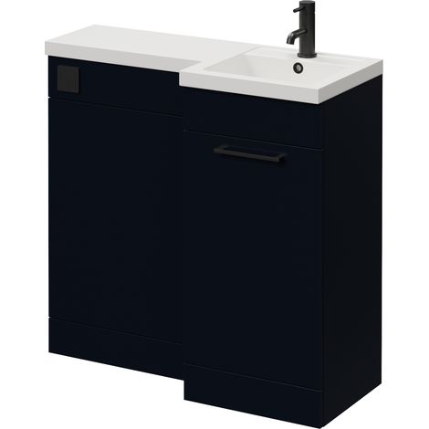 Napoli 390 Deep Blue 900mm Single Door Vanity Unit Toilet Suite with Right Hand Square Lucia Basin - 900mm - Matt Black 160mm HandleWithout Kingston Toilet Pan
