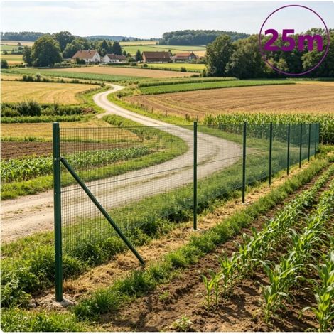 LOLLANDA Clôture de jardin verte en acier - 2500 x 3,2 x 120 cm - Résistante aux UV - Avec poteaux pour chiens, poulets et potagers - Robuste - Pour jardin, camping et jardinage urbain (1/5)