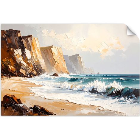 Selbstklebendes Poster – Wandsticker Felsen Strand Meer wie in einem Gemälde 30x20 cm (1/3)