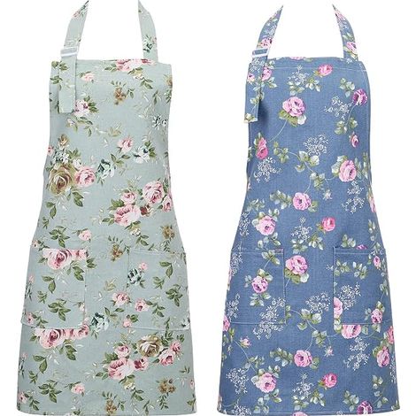 Lot de 2 tabliers de cuisine pour femmes, tabliers floraux ajustables, tablier de chef pâtissier avec grandes poches pour cuisiner, pâtisser et jardiner (1/5)