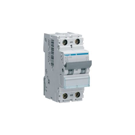 Hager interruttore automatico modulare di comando 1 polo + neutro 16a 6ka c 2 moduli mca516