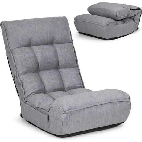 COSTWAY 4-stufig Verstellbarer Bodenstuhl, gepolstertes Bodensofa mit 5-stufig verstellbarem Kopfteil & Seitentasche, ergonomischer Klappstuhl, Bodensessel bis 140kg belastbar Grau (1/5)