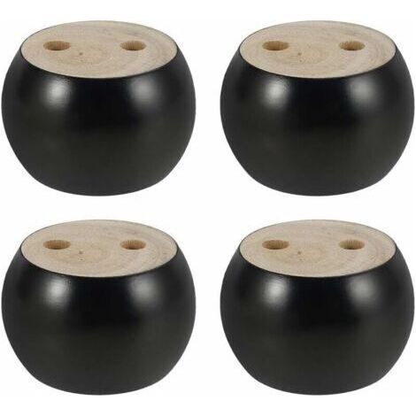 Lot de 4 Pieds de Meubles en Bois Rond hauteu 5cm, pour canapé, Lit, Fauteuil, Armoire, avec vis et Ruban (Noir) (1/4)