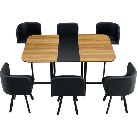 Set Tavolo da Pranzo Estendibile con Piano in MDF Effetto Legno e Struttura in Metallo Nero per 4-6 Persone (1/5)