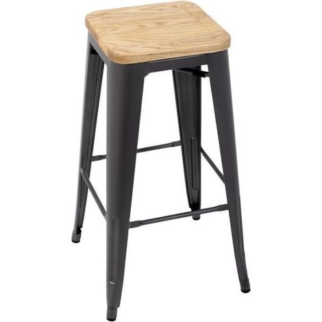 Lot de 4 tabourets hauts empilables de bistro assise (H)760 mm, en acier galvanisé gris métallisé et bois de frêne (1/5)