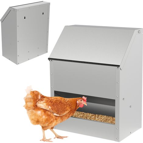 Jiubiaz Mangiatoia per polli in acciaio zincato, capacità 15 kg, per polli e pollame, da terra o fissaggio a parete, soluzione per alimentazione quotidiana (1/5)