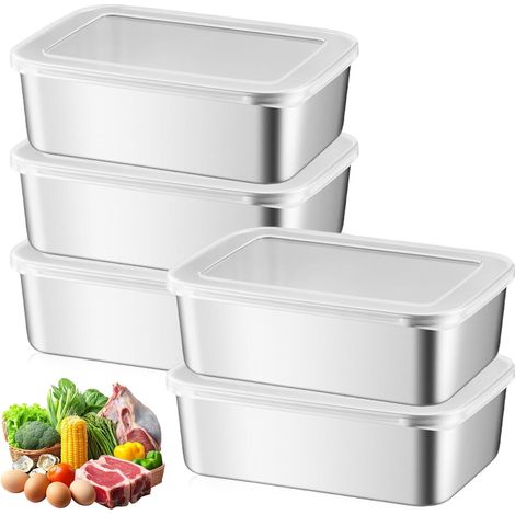 Lot de 5 boîtes de conservation en acier inoxydable avec couvercle - 500ml - Réutilisables - Pour aliments et micro-ondes
