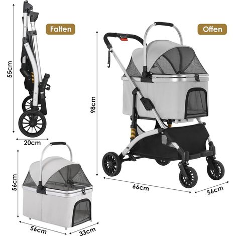 Passeggino per cani, cestino per animali, cuccia per cani, borsa per il trasporto di animali, pieghevole, fino a 20 kg (grigio argento) (1/5)