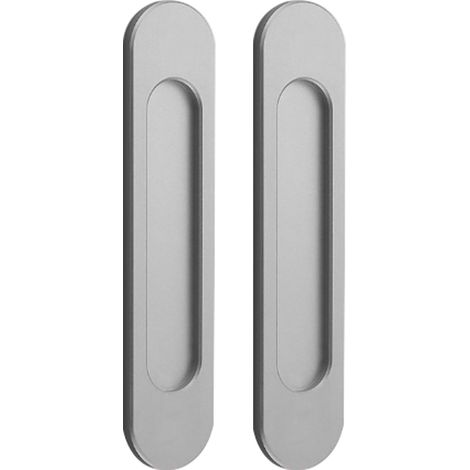 Lot de 2 Poignées de Porte Coulissante Ovales Auto-Adhésives - Aluminium Gris - Sans Perçage - Pour Portes de Grange et Armoires - Gris (1/5)