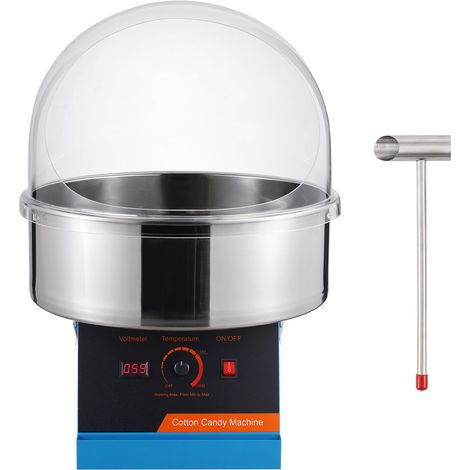Machine à Barbe à Papa Électrique 1000W, Bol en Acier Inoxydable avec Couvercle et Cuillère à Sucre, Idéale pour Anniversaires et Fêtes en Famille (Bleu) (1/5)