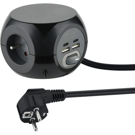 Mini Cube avec 4 Ports USB 3.4A (2 type A + 2 type C), Bloc 3 Prises avec Interrupteur, Rallonge Multiprise 3M (1/5)