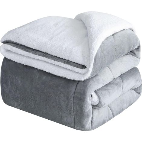 Manta polar gris de 150 × 200 cm, franela de microfibra gruesa, cálida, duradera, para sofá o cama.