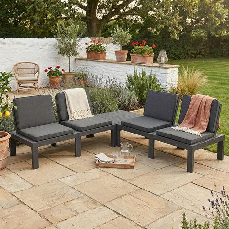 Dmora Outdoor-Lounge-Set Vigevano, Gartenset mit 4 Sitzen mit Rückenlehne und 1 Multifunktionsmodul, Sitzecke mit Kissen, 100 % Made in Italy, Anthrazit (1/4)