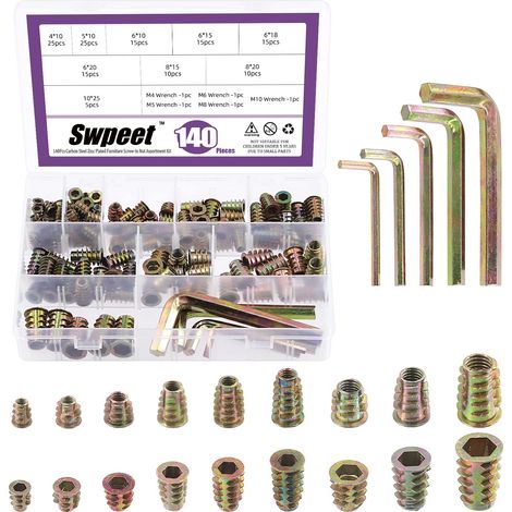 Lot de 140 écrous à vis en acier au carbone pour meubles M4 M5 M6 M8 M10 - En acier au carbone plaqué zinc - Écrou à bride hexagonale à visser - Assortiment d'écrous filetés avec 5 clés (1/5)