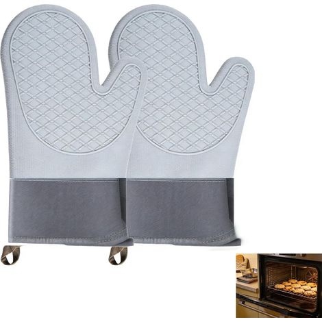 Lot de 2 maniques de Cuisine résistantes à la Chaleur - avec Surface antidérapante en Silicone - Intérieur en Coton - Gris (1/5)