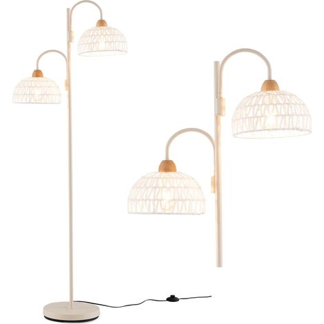COSTWAY Lampada da Terra a 2 Luce, Lampada a Stelo Rotante a 350° con Interruttore a Pedale, Paralumi Intrecciati e 2 Supporti per Bulbi E27, Base Pesante e Stelo Metallico Stabile (1/5)