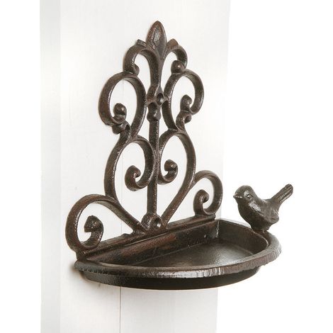 Gusseisen Vogel Wand Futterschale - 18 x 10 cm - Vogeltränke Wasserbad Wanddekoration