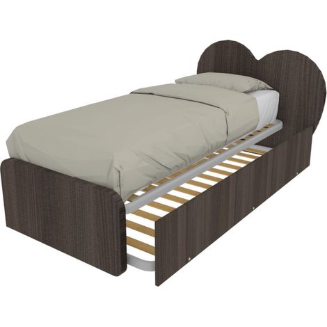Letto singolo a cuore "Cupidor" con secondo letto estraibile - Olmo jerez scuro