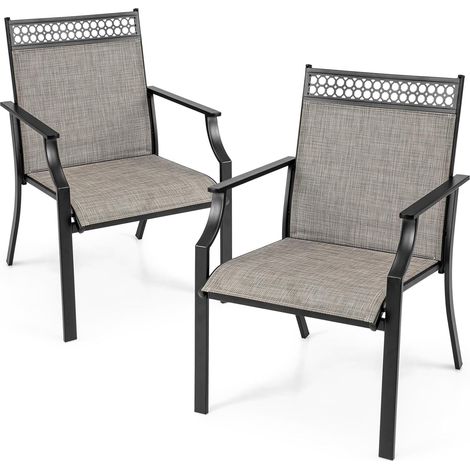 COSTWAY 2er Set Gartenstühle, Terrassenstühle, Balkonstühle mit schnell trocknendem Stoff und Metallrahmen, Outdoor-Stühle bis 150 kg belastbar, für Garten, Balkon, Poolbereich Kaffee (1/5)