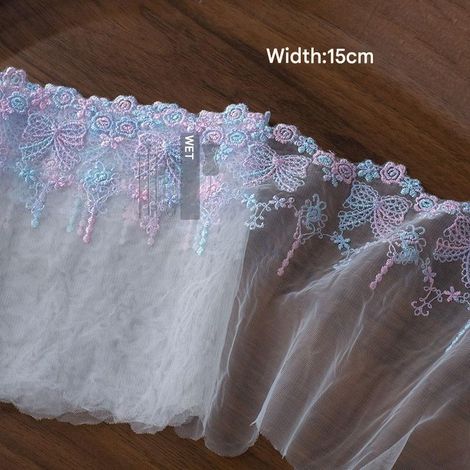 Rideau Dopamine 9,5 cm en dentelle brodée colorée. Décoration d'intérieur, accessoires pour cheveux en tissu Lolita faits main. Noël (270 cm)n°18 (1/5)