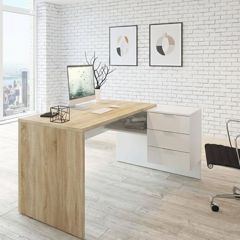 Scrivania - 2 Cassetti un Ripiano, Marrone Rovere, -, 145x108x73h cm Linares (1/4)