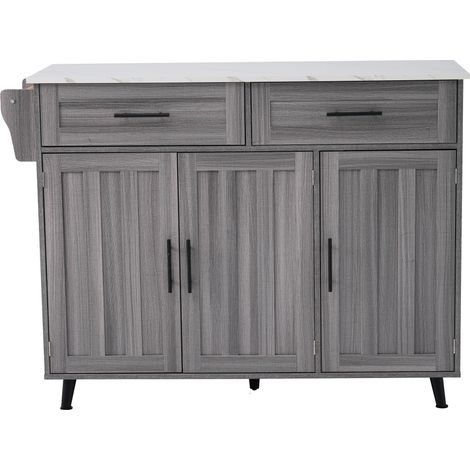 Carrello cucina e isola da pranzo estensibile 129 x 46 x 91,5 cm MDF grigio e bianco (1/5)
