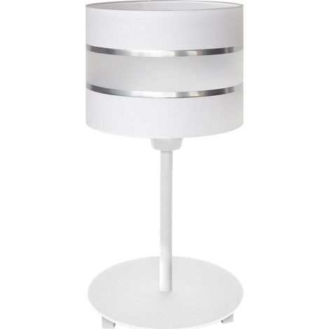 Helam HELEN Lampe De Table Avec Abat-Jour Rond Blanc, Argent 20cm