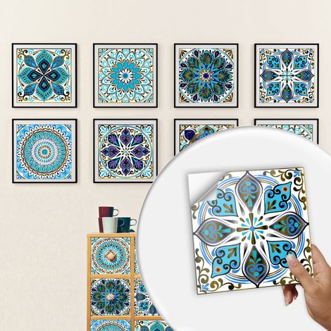Autocollants carrelage salle de bain et cuisine 10 pièces 15x15cm - Décoration murale adhésive en PVC imperméable Carreaux de ciment mosaïque (1/5)