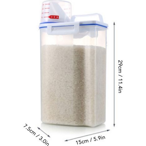 Boîte à riz portable et compacte d'une capacité de 2 kg, en plastique PP de qualité alimentaire, hermétique et transparente.