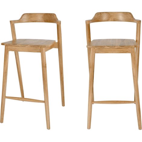 Lot de 2 chaises de bar en teck H75cm - Bois - JOKO (1/5)