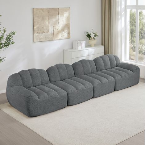 Sofá modular de 4 plazas con forma de concha, asiento profundo, espuma 32D, gris DESVIAE (1/5)